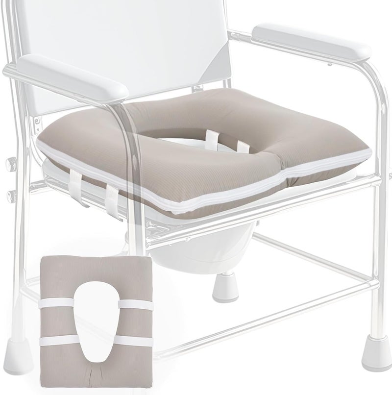 RoamReady Bedside Commode Cushion, Inflatable Cushioned Toilet Seat for Seniors, Bedridden Disabled, Commode Seat Cushion with Removable Fabric Cover for Pressure Relief, Wheelchair(Grey) - Image 1